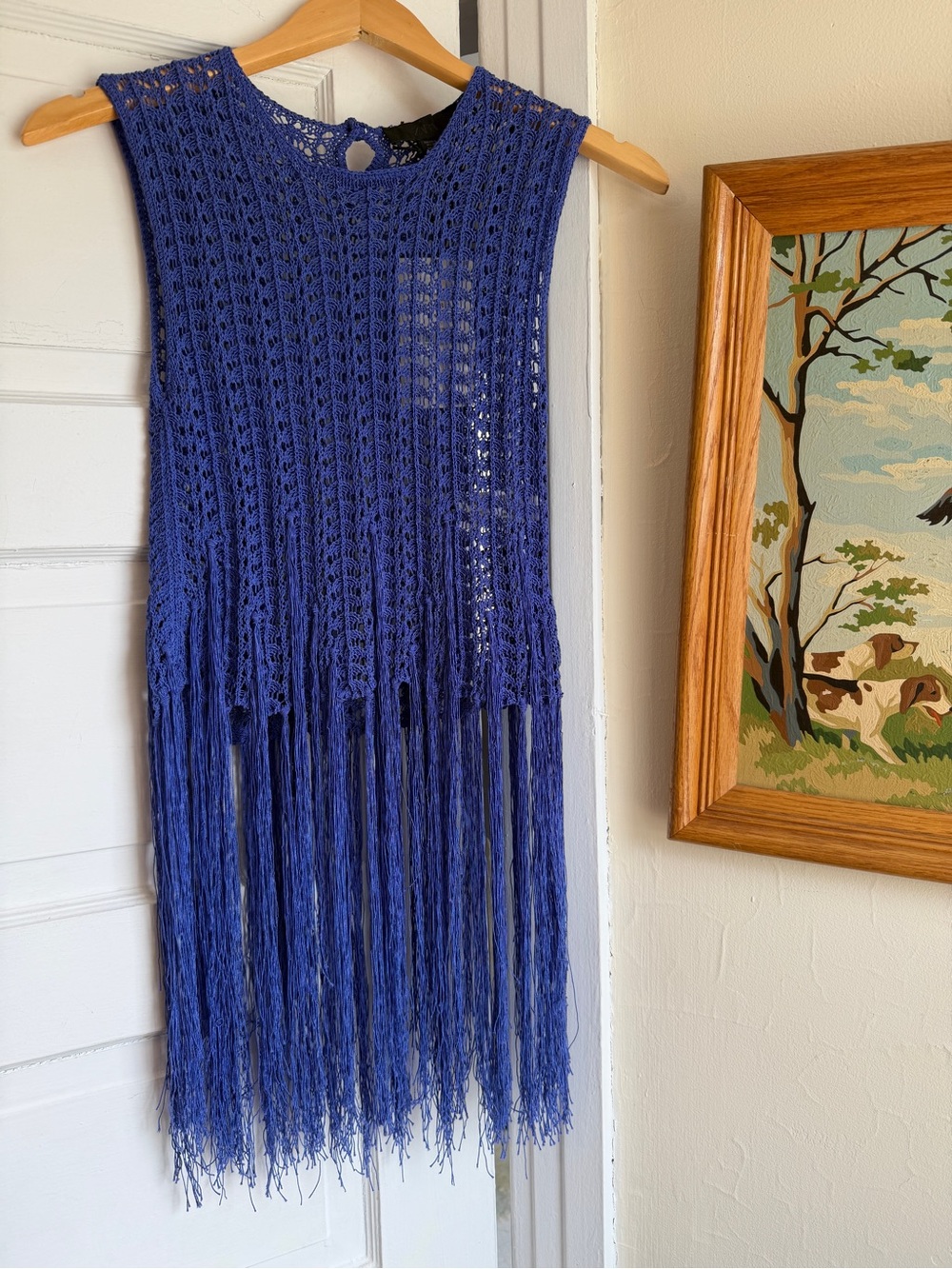 NWT Zara Crochet Fringe Sleeveless Top in Vivid Electric Periwinkle Blue Small - Picture 2 of 12